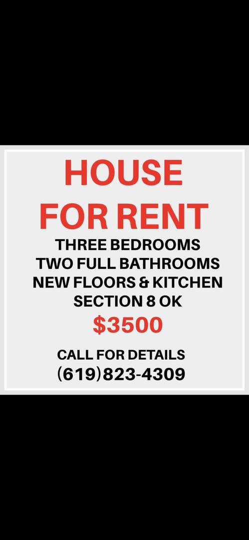 3 Beds 2 Bath House for Rent - El Cajon