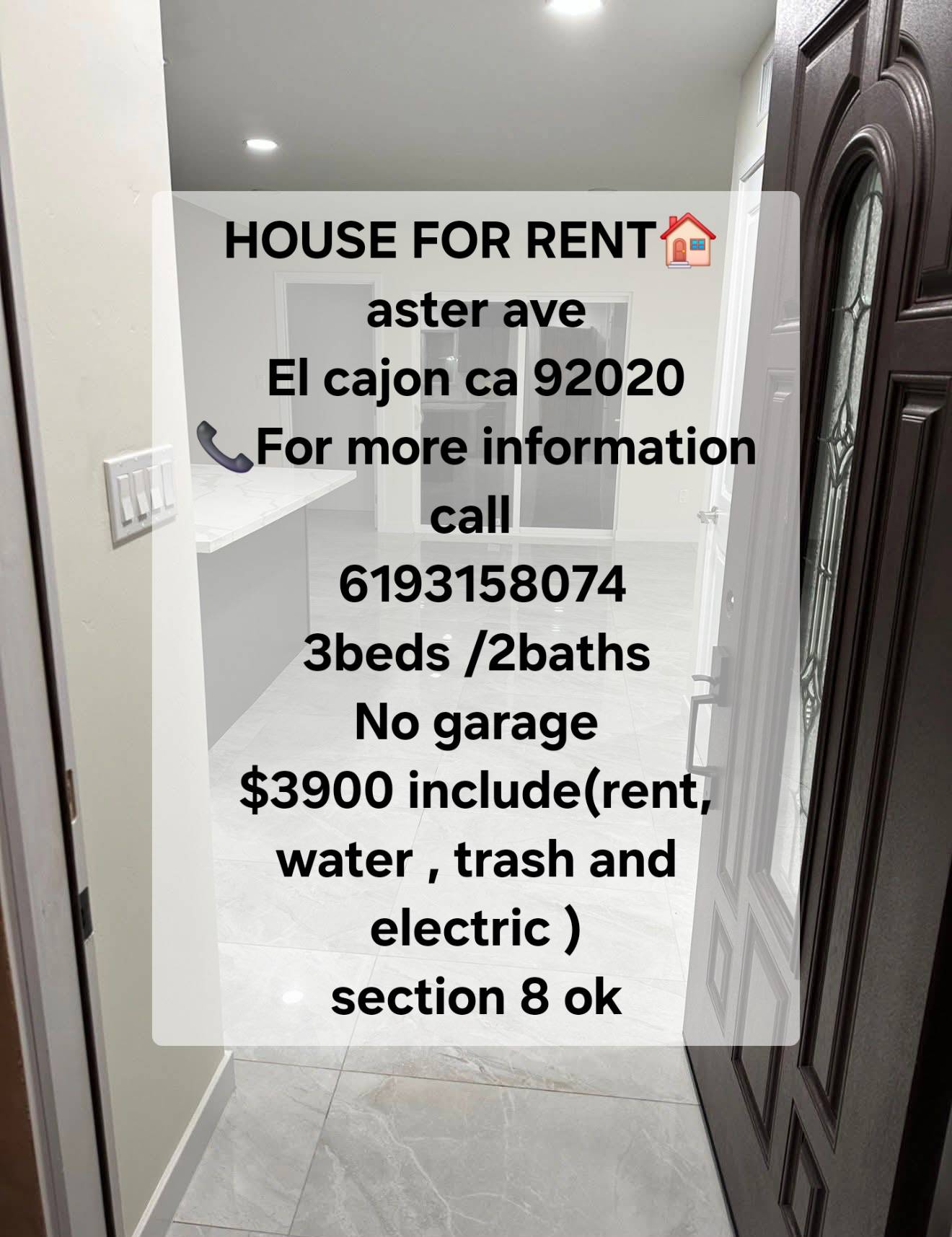 3 Beds 2 baths house for rent - El Cajon